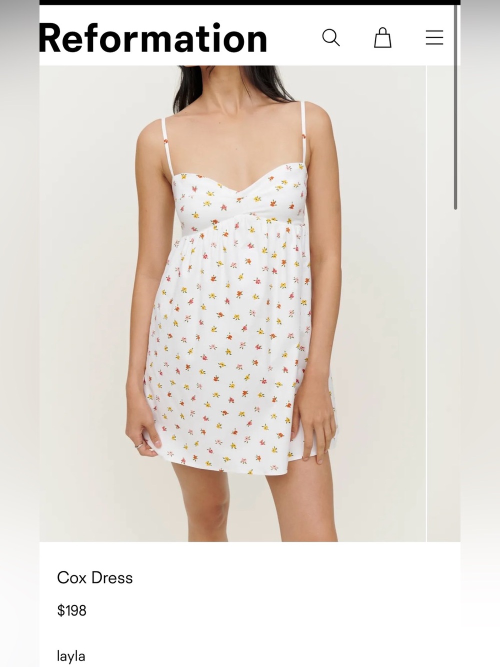 Reformation Cox Dress in Layla, size 6. Perfect Condition!